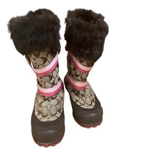 COACH Winter Boots Women's 9M Signature Coach Print Rabbit Fur Suede Mariette